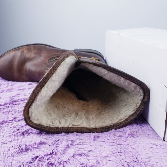 100%LEATHER Smokey-Brown Villager hiker fur lined Winter Waterproof boots 7.5 - Picture 3 of 7